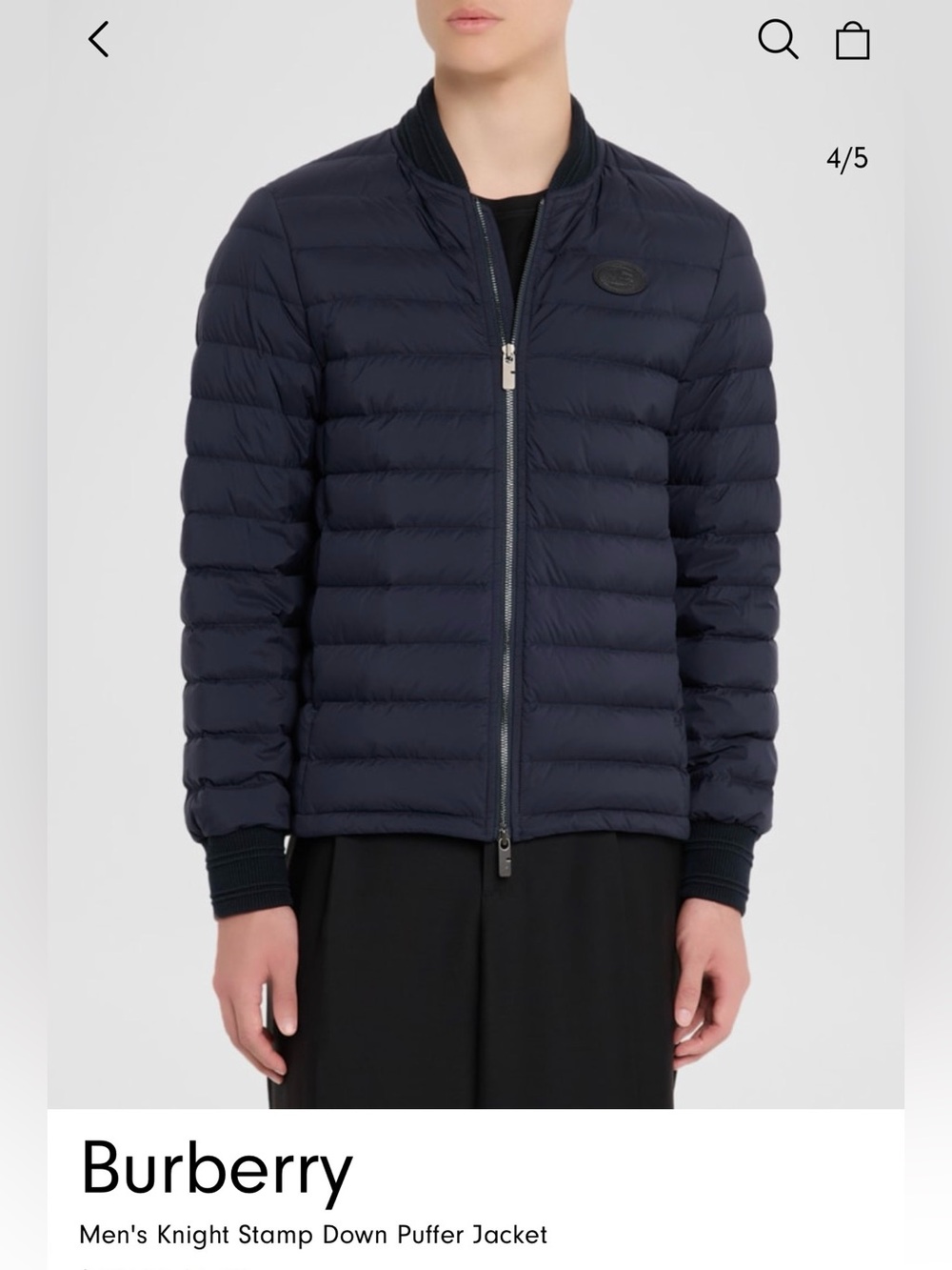 Burberry Men's Dark Navy Quilted Lightweight Puffer Jacket